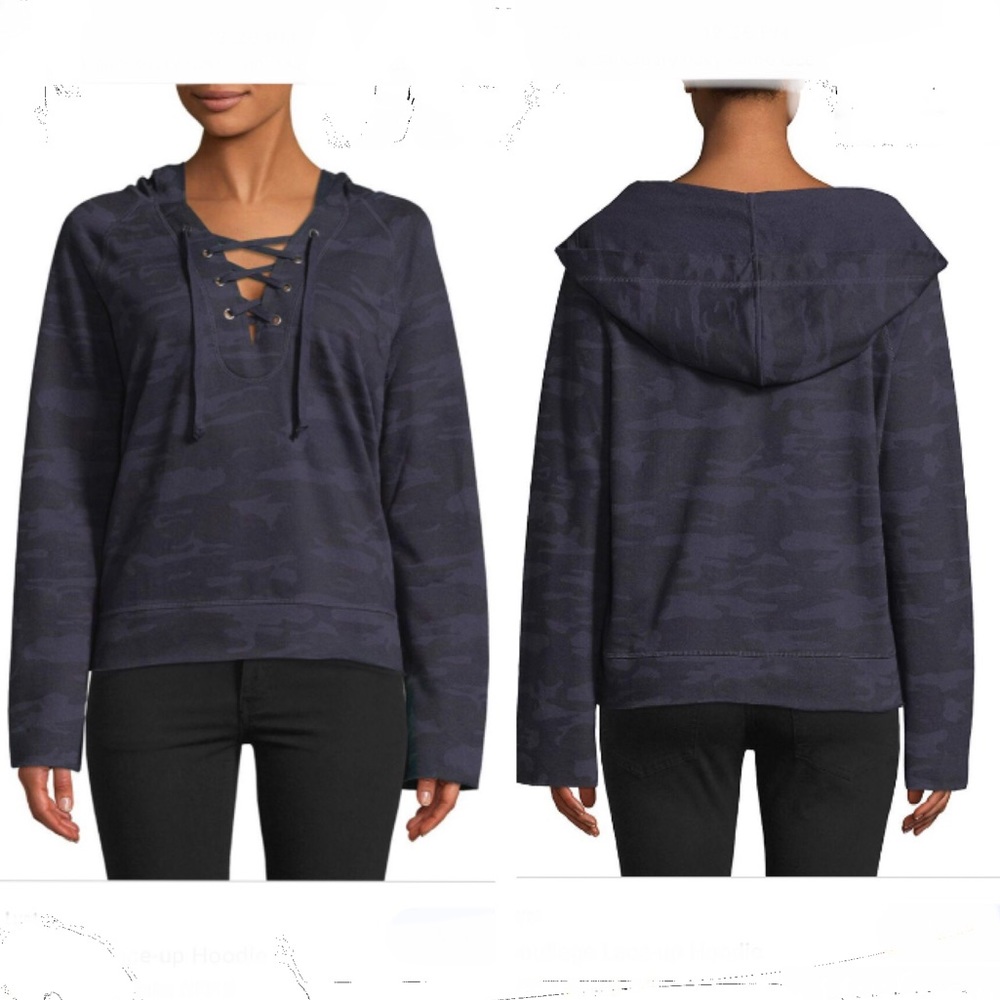 SANCTUARY Navy Camo Lace Up Hoodie Sz S